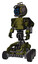 Cyborg containing digital display head and wide smile and led and protection bars and light chest exoshielding and prototype exoplate chest and rocket pack and six-wheeler base. Grunge army green.