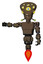 Droid containing flat elongated skull head and yellow eyeball array and light chest exoshielding and prototype exoplate chest and jet propulsion. Light brown halftone.