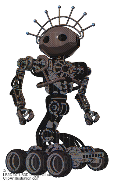 Android Containing Oval Wide Head And Techno Halo Ornament And Heavy Upper Chest And No Chest Plating And Six-Wheeler Base. Light Brown. Hero Pose. #19621