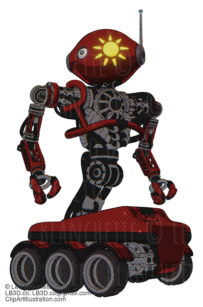 Android Containing Oval Wide Head And Sunshine Patch Eye And Retro Antenna With Light And Heavy Upper Chest And No Chest Plating And Six-Wheeler Base. Matted Red. Hero Pose. #19634