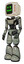 Robot containing old computer monitor and happy pixel face and red buttons and light chest exoshielding and ultralight chest exosuit and light leg exoshielding. Green metal. Facing right view.