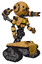 Automaton containing round head and head light gadgets and light chest exoshielding and yellow star and minigun back assembly and tank tracks and cat face. Construction yellow halftone.