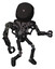 Droid containing round head and heavy upper chest and no chest plating and ultralight foot exosuit. Dirty black. Fight or defense pose..