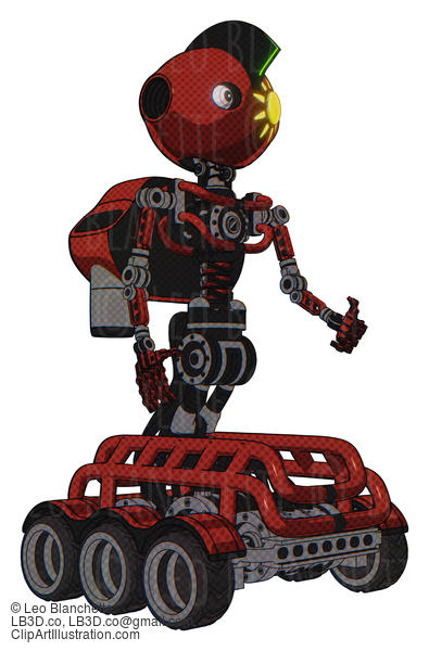 Android Containing Oval Wide Head And Sunshine Patch Eye And Techno Mohawk And Light Chest Exoshielding And Rocket Pack And No Chest Plating And Six-Wheeler Base. Cherry Tomato Red. Facing Left View. #19665