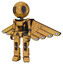 Bot containing round head and three lens sentinel visor and light chest exoshielding and ultralight chest exosuit and cherub wings design and prototype exoplate legs. Construction yellow halftone.