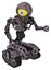 Robot containing giant eyeball head design and heavy upper chest and no chest plating and tank tracks. Dark sketchy. Fight or defense pose..