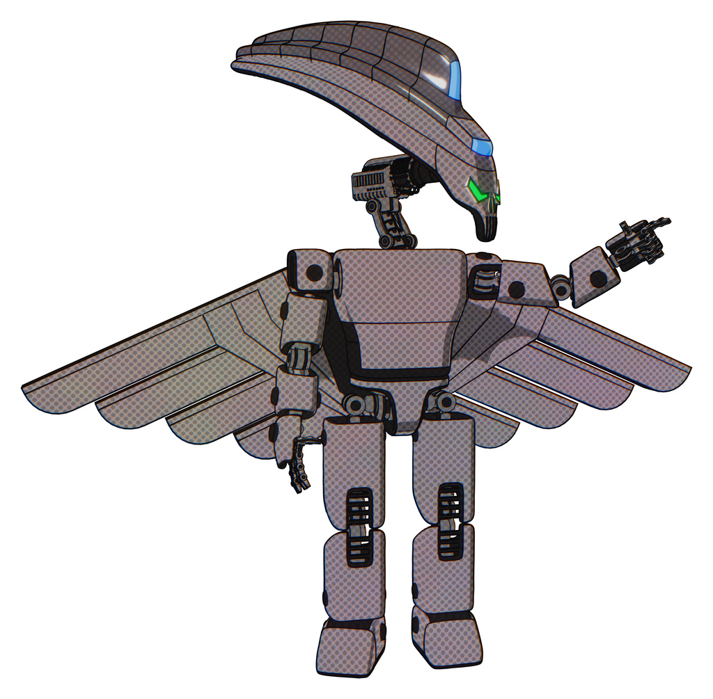 Cyborg containing flat elongated skull head and visor and light chest exoshielding and prototype exoplate chest and pilot's wings assembly and prototype exoplate legs. Halftone gray.