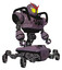Mech containing grey alien style head and yellow eyes and heavy upper chest and chest compound eyes and insect walker legs. Lilac metal. Facing left view.