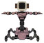 Droid containing old computer monitor and old retro speakers and light chest exoshielding and cable sash and insect walker legs. Grayish pink. T-pose.