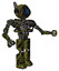 Robot containing digital display head and wince symbol expression and winglets and heavy upper chest and no chest plating and prototype exoplate legs. Grunge army green. Interacting.