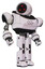 Droid containing three led eyes round head and heavy upper chest and prototype exoplate legs. White halftone toon. Hero pose.