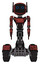 Automaton containing digital display head and circle eyes and winglets and light chest exoshielding and ultralight chest exosuit and tank tracks. Grunge matted orange. Front view.