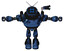 Automaton containing digital display head and hashtag face and retro antennas and heavy upper chest and light leg exoshielding and stomper foot mod. Grunge dark blue. T-pose.