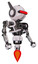Droid containing round head and horizontal red visor and head winglets and heavy upper chest and no chest plating and jet propulsion. White halftone toon. Facing left view.