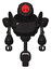 Droid containing round head and red laser crystal array and heavy upper chest and unicycle wheel. Dirty black. Front view.