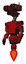 Automaton containing dual retro camera head and light chest exoshielding and prototype exoplate chest and jet propulsion. Red blood grunge material. Facing right view.