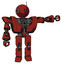 Mech containing oval wide head and blue led eyes and retro antenna with light and heavy upper chest and heavy mech chest and prototype exoplate legs. Cherry tomato red.
