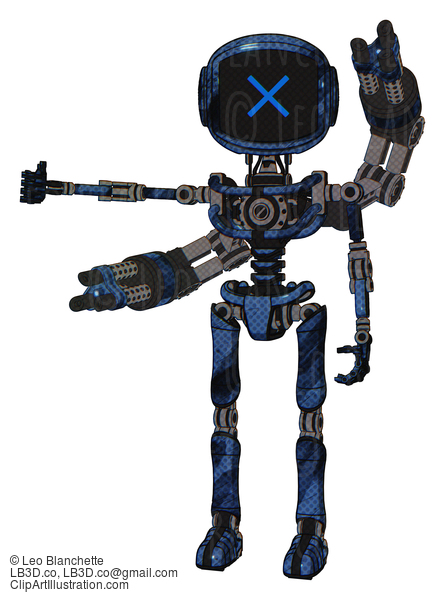 Android Containing Digital Display Head And X Face And Light Chest Exoshielding And Minigun Back Assembly And No Chest Plating And Ultralight Foot Exosuit. Grunge Dark Blue. #19777