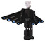 Robot containing humanoid face mask and light chest exoshielding and prototype exoplate chest and cherub wings design and prototype exoplate legs. Clean black. Hero pose.