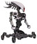 Bot containing flat elongated skull head and cables and heavy upper chest and no chest plating and insect walker legs. White halftone toon. Facing left view.