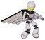 Bot containing grey alien style head and yellow eyes and light chest exoshielding and ultralight chest exosuit and pilot's wings assembly and light leg exoshielding. White halftone toon.