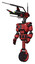 Cyborg containing dual retro camera head and communications array head and light chest exoshielding and red energy core and unicycle wheel. Primary red halftone. Facing right view.