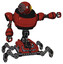 Bot containing oval wide head and sunshine patch eye and steampunk iron bands with bolts and heavy upper chest and insect walker legs. Cherry tomato red. Pointing left or pushing a button..