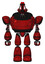 Robot containing dual retro camera head and laser gun head and heavy upper chest and light leg exoshielding. Red blood grunge material. Front view.