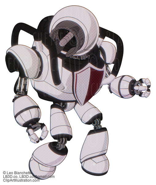 Android Containing Cable Connector Head And Heavy Upper Chest And Red Shield Defense Design And Light Leg Exoshielding. White Halftone Toon. Fight Or Defense Pose.. #19853