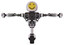 Cyborg containing round head yellow happy face and heavy upper chest and no chest plating and unicycle wheel. White halftone toon. T-pose.