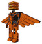 Robot containing dual retro camera head and cube array head and light chest exoshielding and pilot's wings assembly and no chest plating and prototype exoplate legs. Secondary orange halftone.