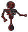 Robot containing oval wide head and barbed wire cage helmet and heavy upper chest and no chest plating and unicycle wheel. Cherry tomato red. Interacting.