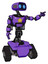 Droid containing dual retro camera head and cute retro robo head and light chest exoshielding and yellow star and rocket pack and tank tracks. Secondary purple halftone.
