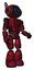 Droid containing digital display head and blank-faced expression and winglets and light chest exoshielding and prototype exoplate chest and light leg exoshielding. Grunge dots royal red.