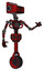 Bot containing dual retro camera head and clock radio head and light chest exoshielding and no chest plating and unicycle wheel. Red blood grunge material. Interacting.