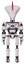 Droid containing flat elongated skull head and light chest exoshielding and blue energy core and ultralight foot exosuit. White halftone toon. Front view.