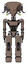 Cyborg containing flat elongated skull head and cables and light chest exoshielding and ultralight chest exosuit and prototype exoplate legs. Khaki halftone. Front view.