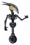 Automaton containing bird skull head and brass steampunk eyes and head shield design and light chest exoshielding and no chest plating and unicycle wheel. Light lavender metal. Interacting.