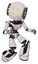 Droid containing round head and green eyes array and light chest exoshielding and ultralight chest exosuit and light leg exoshielding and stomper foot mod. White halftone toon. Fight or defense pose..