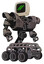Mech containing old computer monitor and double backslash pixel design and heavy upper chest and heavy mech chest and six-wheeler base. Light pink beige. Hero pose.