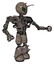 Mech containing grey alien style head and led array eyes and bug antennas and heavy upper chest and no chest plating and light leg exoshielding and spike foot mod. Patent khaki metal. Interacting.