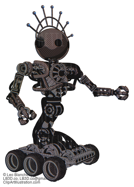 Android Containing Oval Wide Head And Techno Halo Ornament And Heavy Upper Chest And No Chest Plating And Six-Wheeler Base. Light Brown. Interacting. #19957