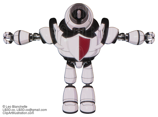 Android Containing Cable Connector Head And Heavy Upper Chest And Red Shield Defense Design And Light Leg Exoshielding. White Halftone Toon. T-Pose. #19984