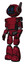Droid containing digital display head and blank-faced expression and winglets and light chest exoshielding and prototype exoplate chest and light leg exoshielding. Grunge dots royal red.