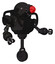 Droid containing round head and red laser crystal array and heavy upper chest and unicycle wheel. Dirty black. Interacting.