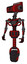Bot containing dual retro camera head and clock radio head and light chest exoshielding and no chest plating and unicycle wheel. Red blood grunge material. Standing looking right restful pose.