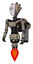 Mech containing humanoid face mask and slashes war paint and light chest exoshielding and ultralight chest exosuit and rocket pack and jet propulsion. Grungy fiberglass.