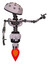 Droid containing metal knucklehead design and light chest exoshielding and no chest plating and jet propulsion. Sketch pad dots pattern. Pointing left or pushing a button..