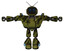 Automaton containing digital display head and circle eyes and retro antennas and heavy upper chest and heavy mech chest and battle mech chest and light leg exoshielding. Grunge army green. T-pose.