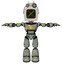 Bot containing old computer monitor and colored x display and old computer magnetic tape and light chest exoshielding and yellow star and light leg exoshielding. Green metal. T-pose.